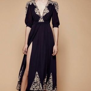 Free People Carisa Rene Antique Lace Wrap Silk Gown